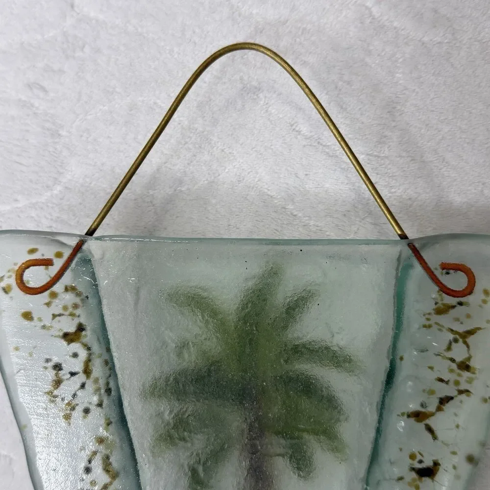 Fused Glass Hanging Wall Pocket Vase Palm tree Tropical Artsy Hawaiian‎
